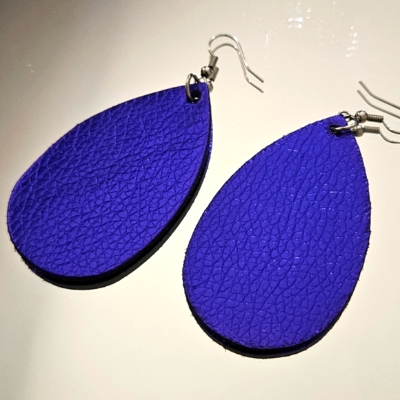 Blue Faux Leather Dangling Earrings - Picture 2 of 4